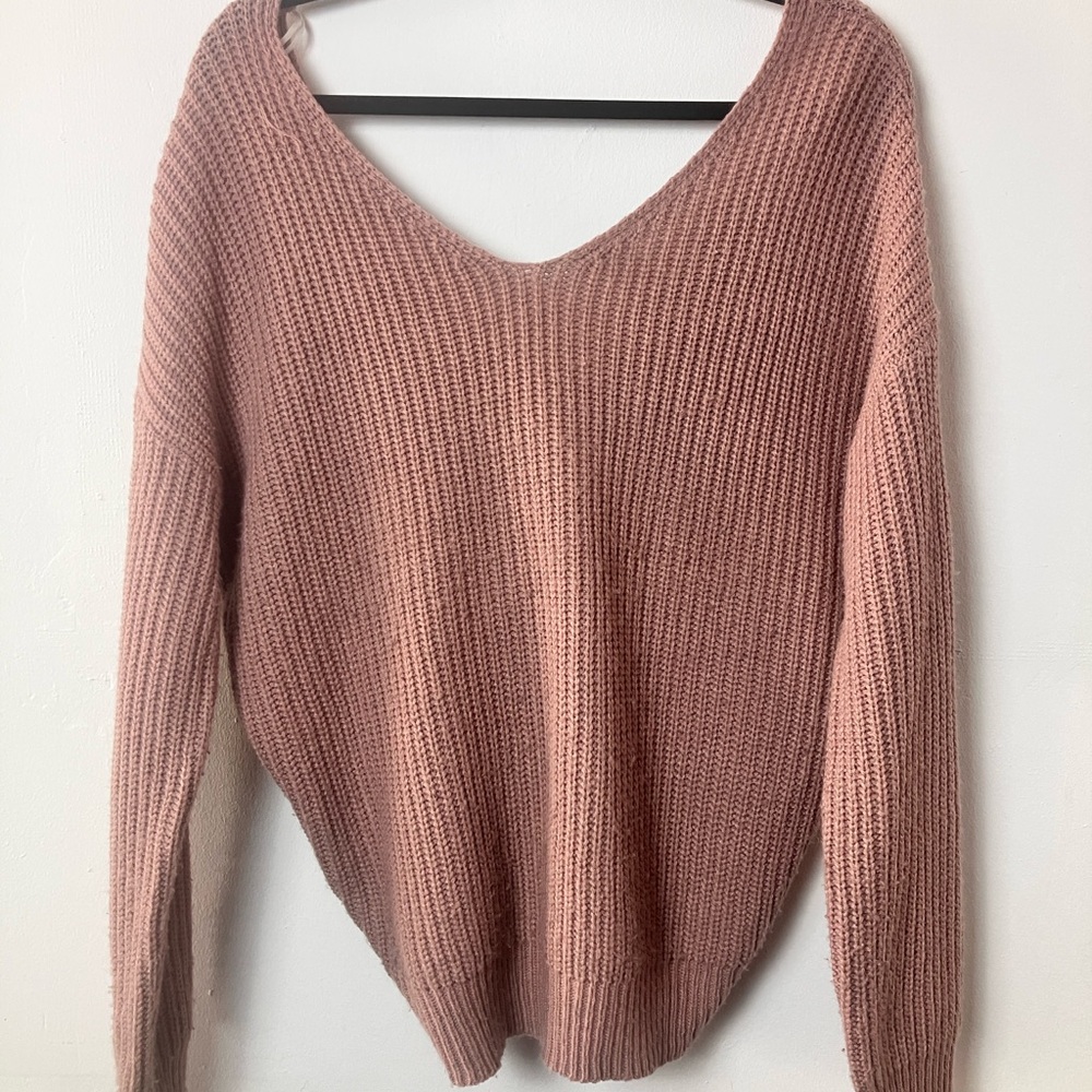 Fashion Nova Dusty Rose V-Neck Sweater